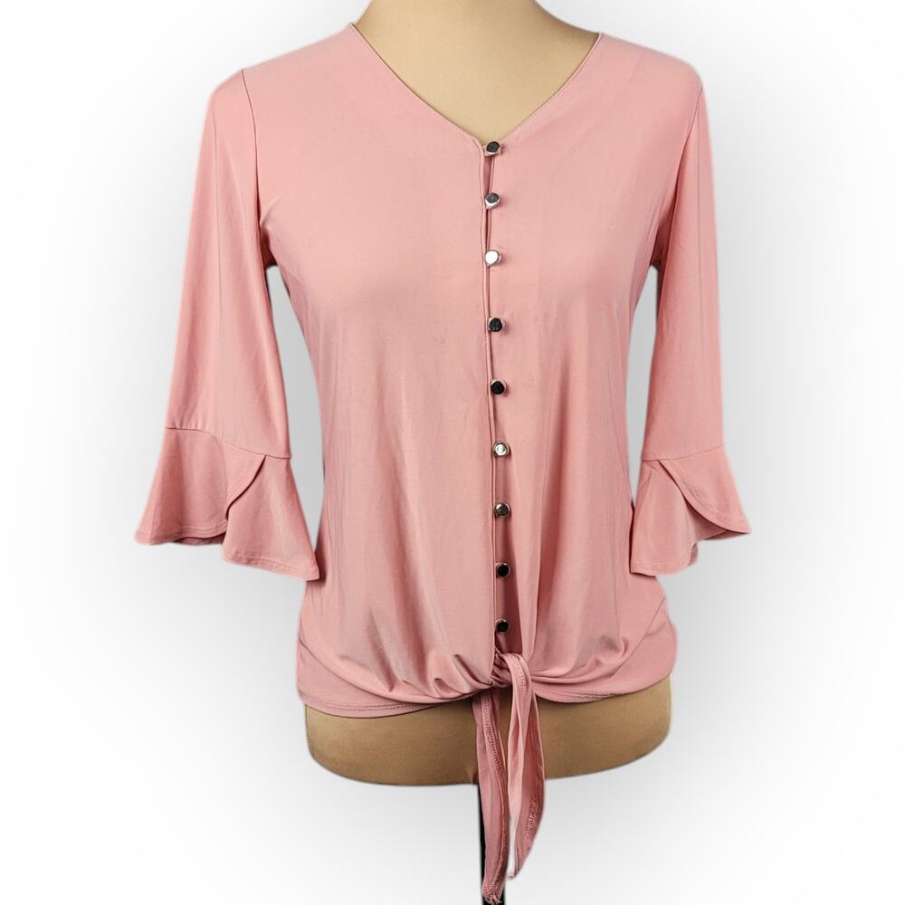 NY Collection Button Up Flare Sleeve XSP Balletcore Feminine Valentines Romantic